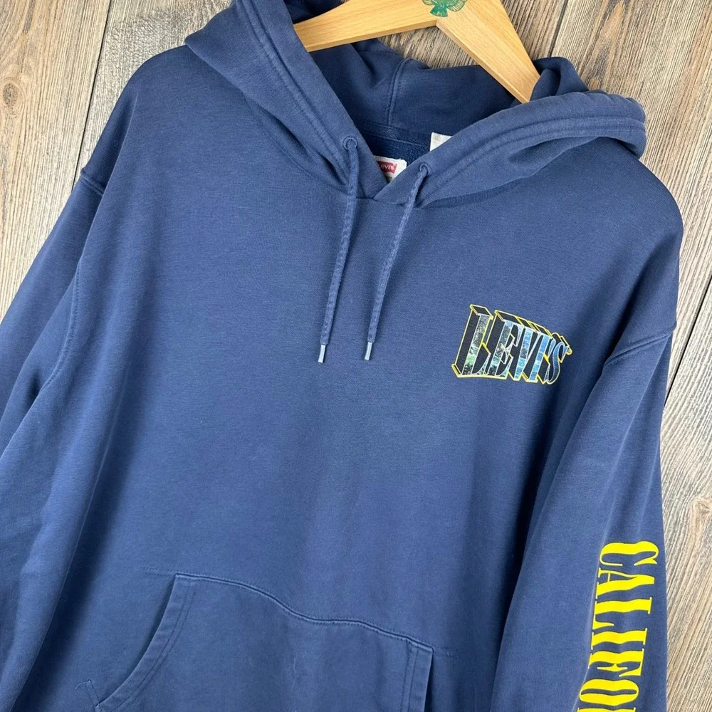 Levis Mens California Coast Graphic Hoodie Navy Blue Fleece Sweatshirt Size XL